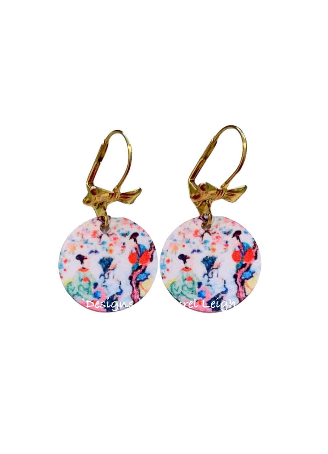 Chinoiserie Watercolor Geisha & Dainty Bow Earrings - Ginger jar