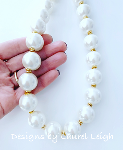 Chunky Faux Pearl & Gold Accent Necklace - Ginger jar