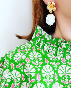 White Rattan Floral Drop Earrings - Chinoiserie jewelry