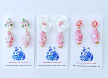 Load image into Gallery viewer, Pink Chinoiserie Ginger Jar Rosebud Earrings - Chinoiserie jewelry