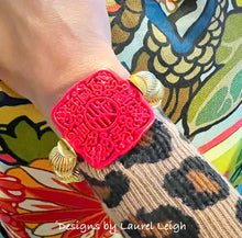 Load image into Gallery viewer, Chinoiserie Red Cinnabar Gold Bead Bracelet - Chinoiserie jewelry