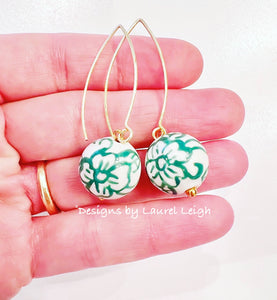 Green & White Chinoiserie Drop Earrings - Chinoiserie jewelry
