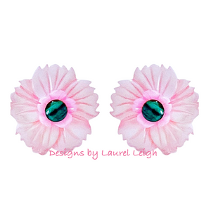 Pink Pearl & Green Malachite Floral Studs - 2 Sizes - Chinoiserie jewelry