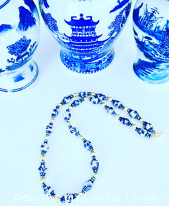 Blue and White Chinoiserie Ginger Jar Statement Necklace - Designs by Laurel Leigh