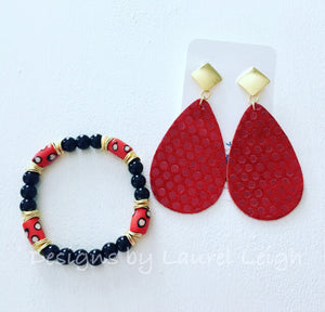 Leather Polka Dot Statement Earrings - Red - Designs by Laurel Leigh