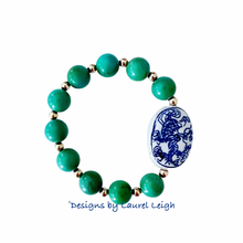 Load image into Gallery viewer, Green Turquoise Chinoiserie Bracelet - Chinoiserie jewelry