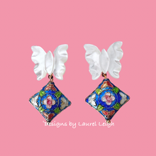Load image into Gallery viewer, Cloisonné Pearl Butterfly Earrings - Chinoiserie jewelry