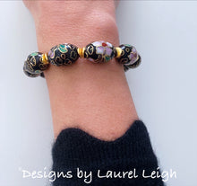 Load image into Gallery viewer, Black, Gold and Pink Chinoiserie Cloisonné Statement Bracelet - Ginger jar