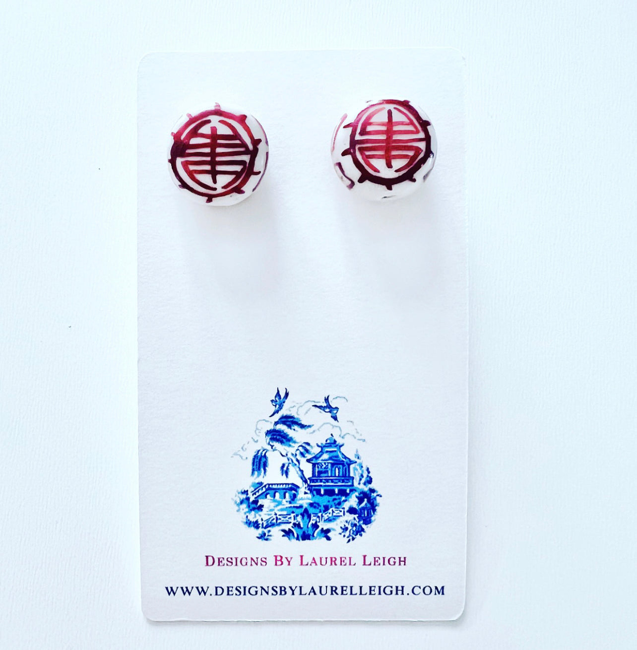Brown Chinoiserie Stud Earrings