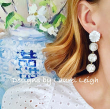 Load image into Gallery viewer, Gold and White Chinoiserie Floral Triple Drop Earrings - Ginger jar