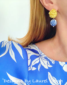Chinoiserie Yellow Hydrangea Blossom Earrings - Chinoiserie jewelry