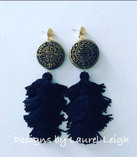 Load image into Gallery viewer, Chinoiserie Slinky Tassel Statement Earrings - Black &amp; Gold - Designs by Laurel Leigh