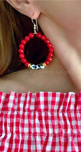 Red, Black & White Game day Beaded Hoop Earrings - 2 Styles - Ginger jar