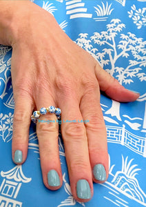 Blue & White Chinoiserie Floral Beaded Ring - Chinoiserie jewelry