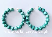 Load image into Gallery viewer, Chinoiserie Longevity Symbol Beaded Hoops - Green - Ginger jar