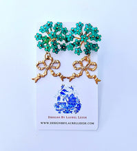 Load image into Gallery viewer, Green Hydrangea Bow Drop Earrings - Chinoiserie jewelry