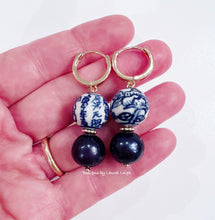 Load image into Gallery viewer, Chinoiserie Floral Peacock Pearl Earrings - Chinoiserie jewelry