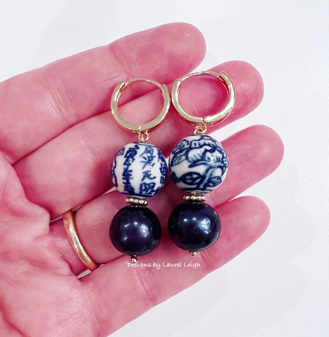 Chinoiserie Floral Peacock Pearl Earrings - Chinoiserie jewelry