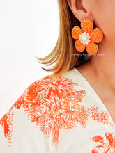 Load image into Gallery viewer, Orange Raffia Floral Earrings - Chinoiserie jewelry