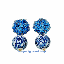 Load image into Gallery viewer, Blue Hydrangea Blossom Drop Earrings - Chinoiserie jewelry