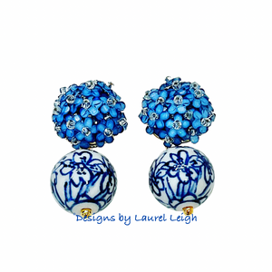 Blue Hydrangea Blossom Drop Earrings - Chinoiserie jewelry