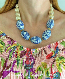 Textured Gold Chinoiserie Statement Necklace - Chinoiserie jewelry