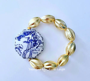 Gold Chinoiserie Focal Bead Bracelet - Chinoiserie jewelry