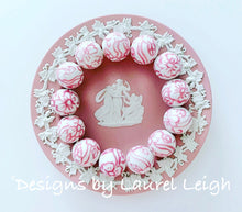 Load image into Gallery viewer, Chinoiserie Peony Pink and White Chunky Floral Statement Bracelet - Ginger jar