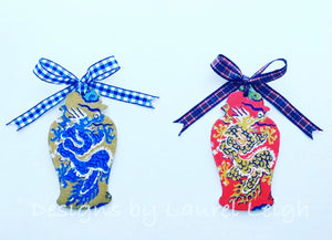 Chinoiserie Dragon Ginger Jar Christmas Ornament - Two Colors - Choose Ribbon - Designs by Laurel Leigh