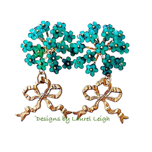 Green Hydrangea Bow Drop Earrings - Chinoiserie jewelry