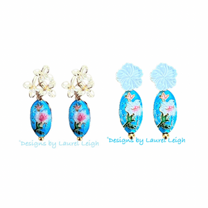 Dainty Cloisonné Floral Drop Earrings - Chinoiserie jewelry