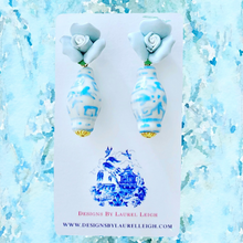 Load image into Gallery viewer, Wedgwood Blue and White Chinoiserie Rosebud Ginger Jar Earrings - Ginger jar