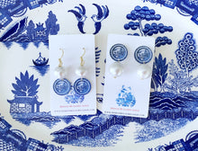 Load image into Gallery viewer, Blue Willow and Pearl Drop Earrings - Two styles - Ginger jar