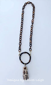 Chinoiserie Bamboo, Tortoise & Leopard Tassel Eyeglass / Sunglass / Mask Holder / Lanyard Chain / Necklace - Ginger jar