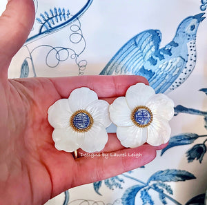 Large Floral Chinoiserie Coin Bead Earrings - Chinoiserie jewelry