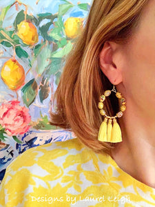 Yellow Chinoiserie Cloisonné Tassel Earrings - Ginger jar