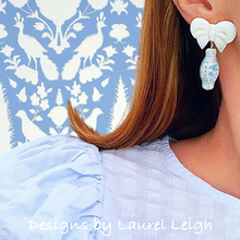Load image into Gallery viewer, Wedgwood Blue Ginger Jar Bow Earrings - Chinoiserie jewelry