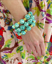 Load image into Gallery viewer, Green &amp; Gold Floral Chinoiserie Bracelet - Chinoiserie jewelry