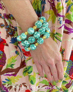 Green & Gold Floral Chinoiserie Bracelet - Chinoiserie jewelry