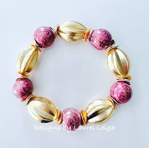 Chinoiserie Pink & Gold Bracelet - Chinoiserie jewelry