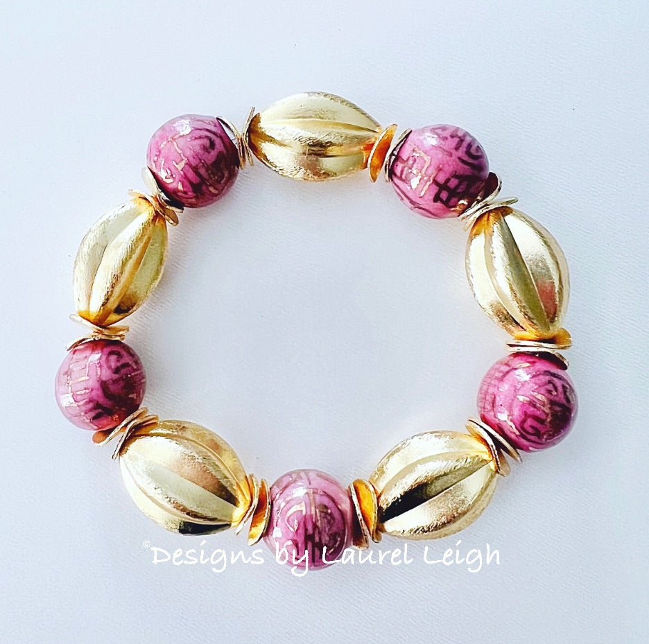 Chinoiserie Pink & Gold Bracelet - Chinoiserie jewelry