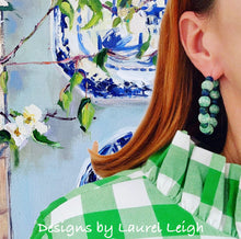 Load image into Gallery viewer, Green Chinoiserie Longevity Beaded Hoops - Chinoiserie jewelry