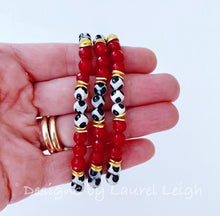 Load image into Gallery viewer, Dainty Red, Black, White &amp; Gold Gemstone Beaded Bracelet - Single or Stack - Ginger jar