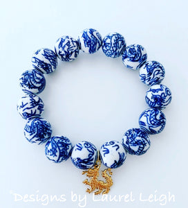 Blue and White Chinoiserie Dragon Charm Bracelet - Ginger jar