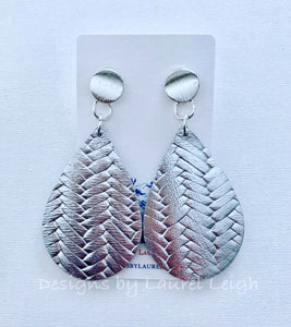 Leather Basketweave Statement Earrings - Gold or Silver - Designs by Laurel Leigh