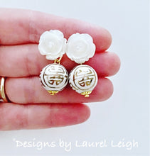 Load image into Gallery viewer, Gold and White Chinoiserie Pearl Flower Earrings - 2 Styles - Ginger jar