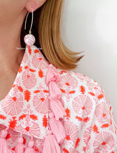 Load image into Gallery viewer, Pink &amp; White Chinoiserie Floral Drop Earrings - Chinoiserie jewelry