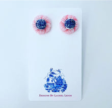 Load image into Gallery viewer, Chinoiserie Floral Pink Pearl Stud Earrings - Chinoiserie jewelry