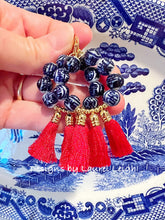Load image into Gallery viewer, Chinoiserie Beaded Hoop Tassel Earrings - Red - Chinoiserie jewelry