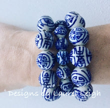 Load image into Gallery viewer, Blue &amp; White Chinoiserie Longevity Bracelet  - Chinoiserie